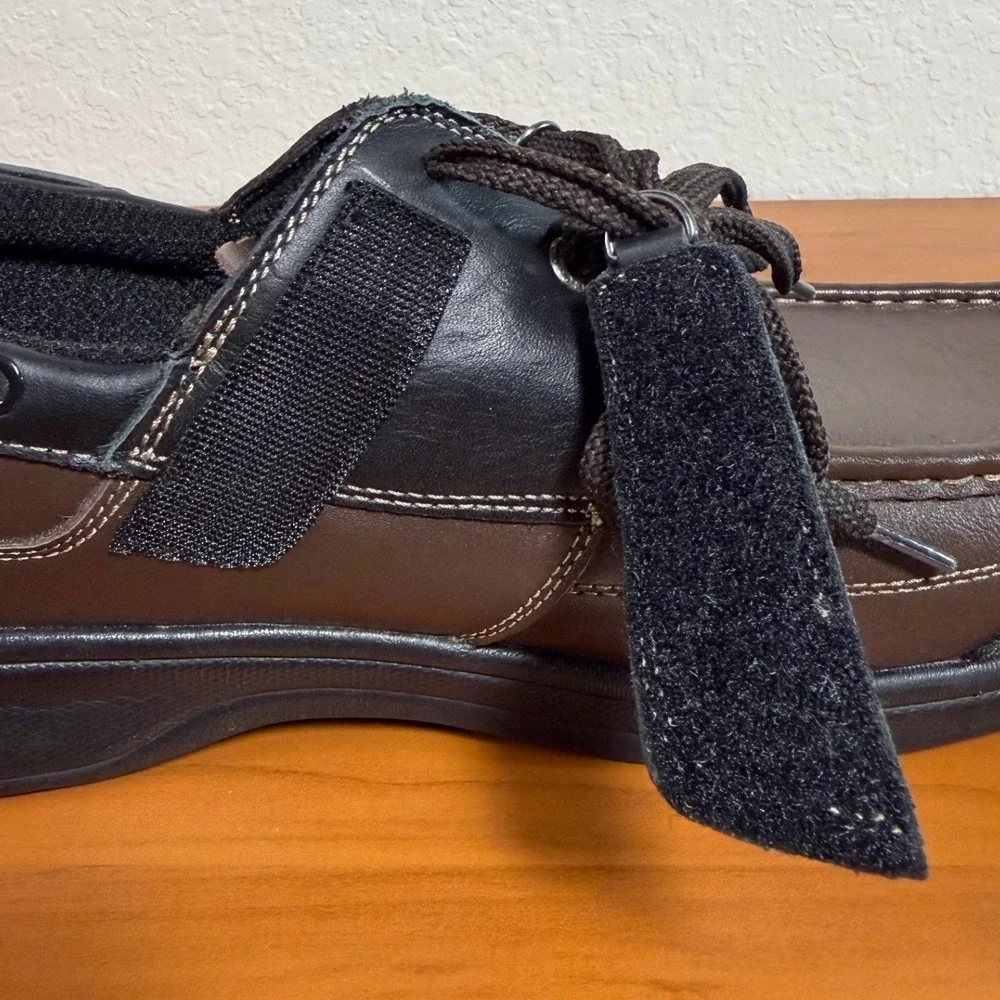OrthOfeet 422 Baton Rouge Mens 12 2E Wide Brown Black Leather Orthopedic Boat